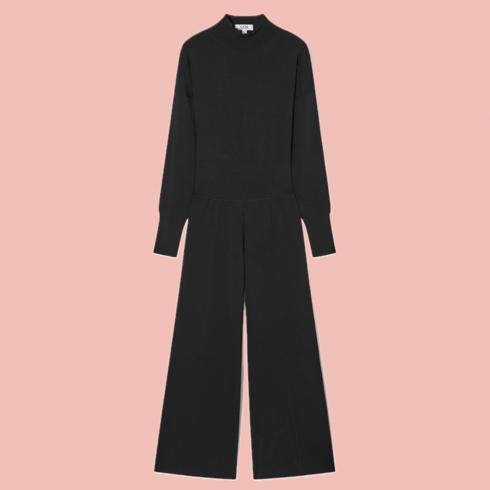 COS Open Back Knit Jumpsuit Size L Black Minimalist